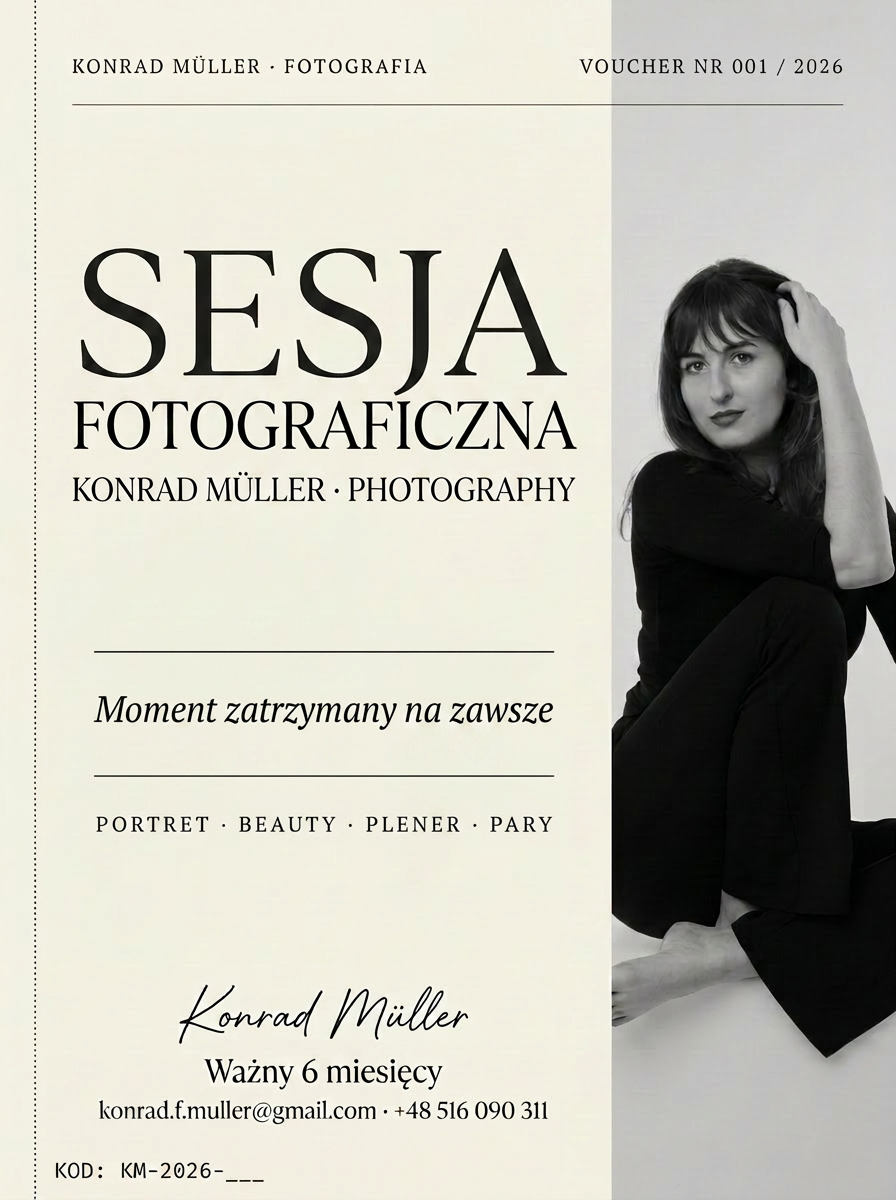 Przykładowy voucher prezentowy Konrad Müller — sesja fotograficzna 600 zł
